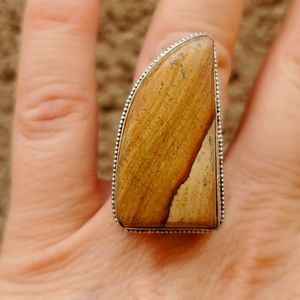 New Picture Jasper 925 Silver Statement Ring.